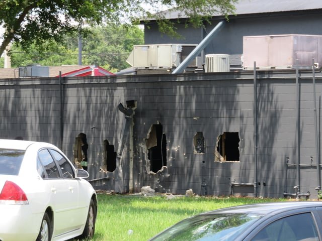 Pulse nightclub exterior, showing holes made by the BearCat and bullet holes
